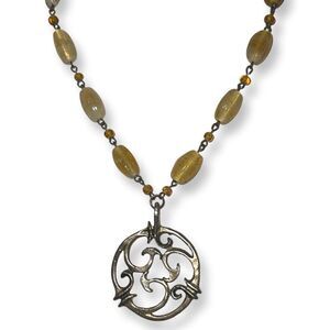 Women's 18 Inch Stone Beads Necklace 2 Inch Drop Pendant Chain Vintage Jewelry